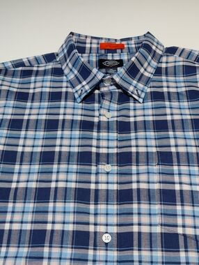 ST JOHN'S BAY Men's Comfort Flex Short Sleeve Plaid  Blue  Shirt   XXL